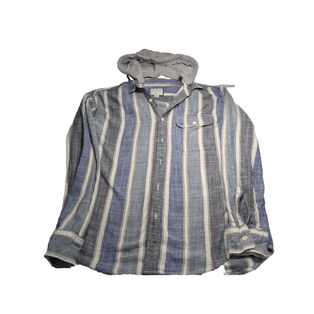 AE Men's Super Soft Striped Hooded Flannel Shirt M Good Cond